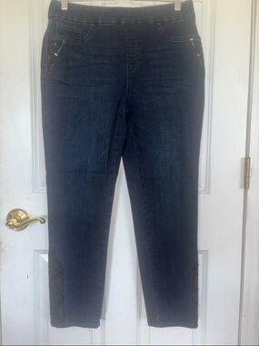 Chico's Dark Blue Ankle-Length Jeans with Embellished Pockets
